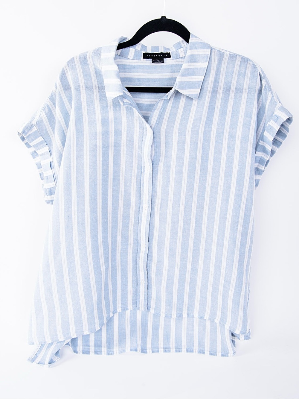 Sanctuary Blue White Striped Button Down Top XL Coastal Grandmother Resort Wear